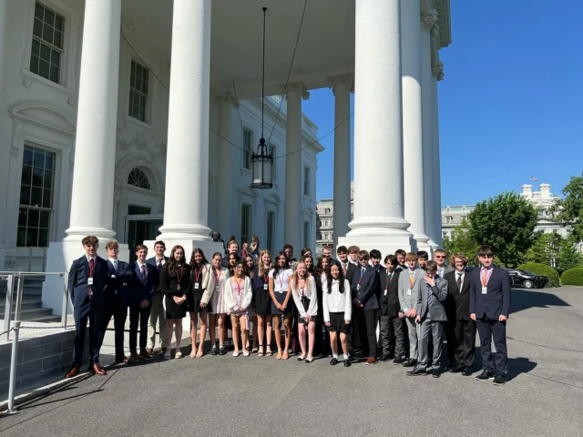 Day four of our 8th grade class trip to Washington, D.C. began with a tour of the White House—an unforgettable experience for both students and chaperones. After lunch, the group visited the Bureau of Engraving and Printing, where they learned how U.S. currency is made. The final stop of the day was the Pentagon 9/11 Memorial. To cap off the evening, students enjoyed dinner at the Hard Rock Cafe followed by some bowling fun at Pinstripes.